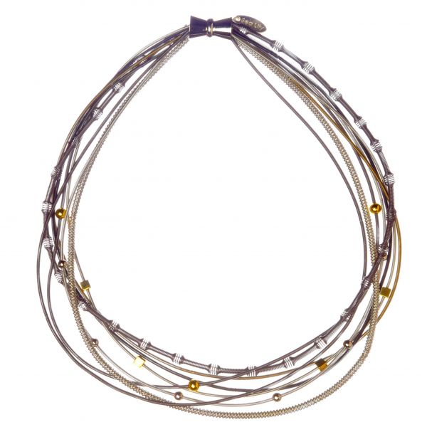 Multi-Strand Gold Beads Piano Wire Necklace