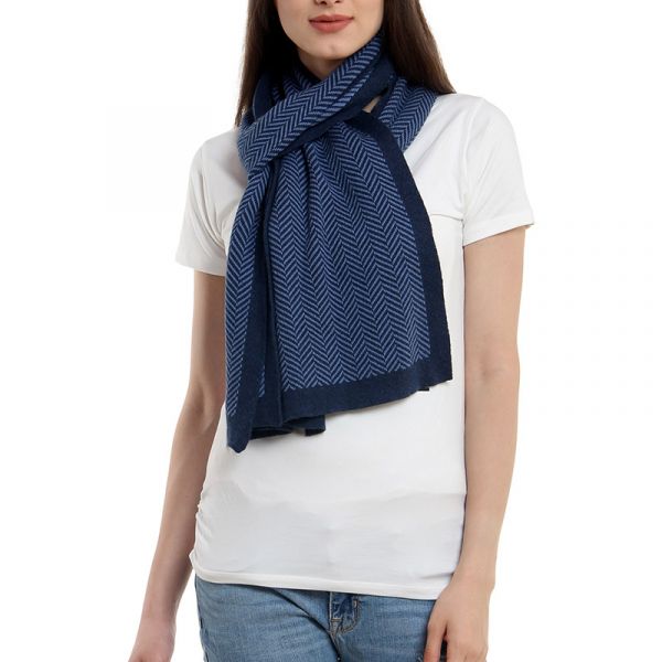 Herringbone Knit Scarf - Blue