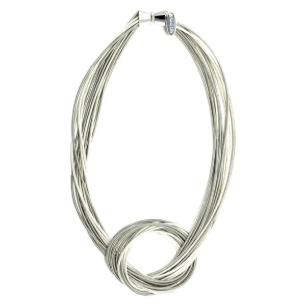 Silver and White Large Knot Piano Wire Necklace