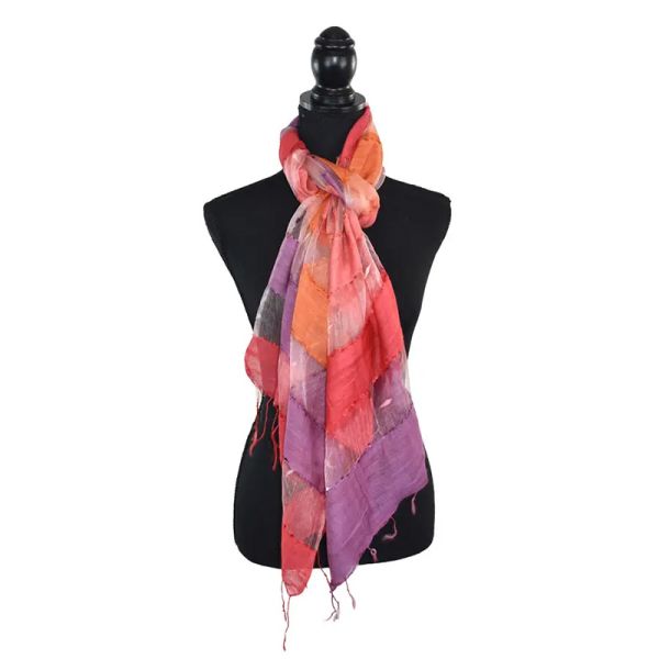 Coral Semi-Sheer Striped Scarf