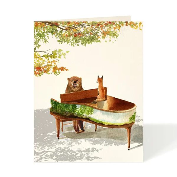 Piano Bear and Fox Greeting Card